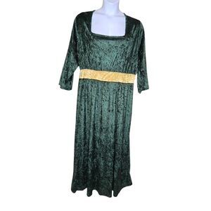 VINTAGE forest green crushed velvet Renaissance costume cosplay elven dress 3-4X